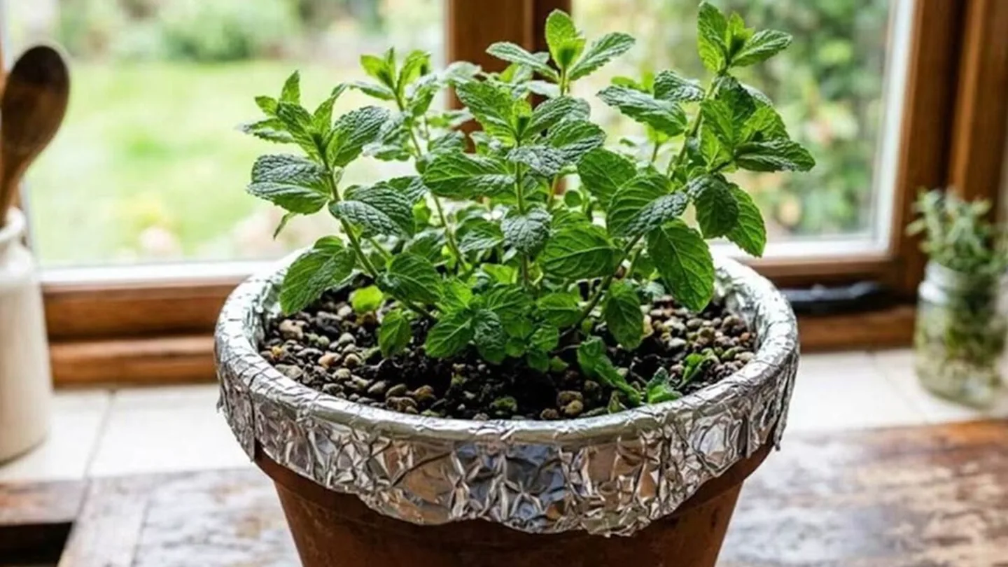 Pianta di menta più sana con meno sforzo: il metodo semplice del foglio di alluminio in vaso